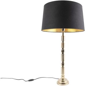 Art deco tafellamp goud met katoenen kap zwart 45 cm - Torre