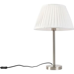 Klassiek tafellamp staal met plissé kap wit 35 cm - Simplo