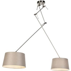 Hanglamp staal met linnen kappen taupe 35 cm 2-lichts - Blitz