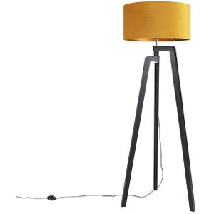 Vloerlamp tripod zwart met gele kap en goud 50 cm - Puros