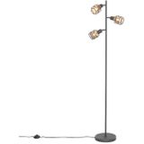 Design vloerlamp zwart met goud 3-lichts - Noud