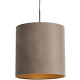 Hanglamp met velours kap taupe met goud 40 cm - Combi