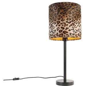 Moderne tafellamp zwart met kap luipaard 25 cm - Simplo