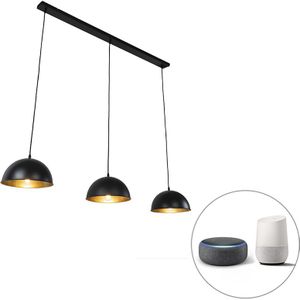 Smart hanglamp zwart met goud 3-lichts incl. Wifi A60 - Magnax