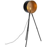 Vintage vloerlamp op bamboo driepoot zwart met goud - Barrel