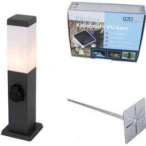 Buitenlamp donkergrijs met grondpin en kabelmof 45cm incl. stopcontact IP44 - Malios