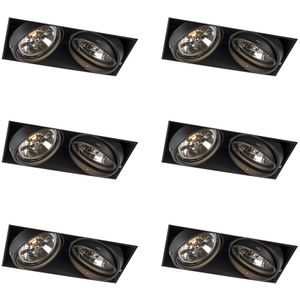 Set van 6 Inbouwspot zwart AR111 draai- en kantelbaar trimless 2-lichts - Oneon