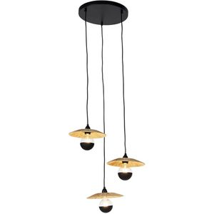 Landelijke hanglamp zwart met touw 3-lichts - Leia