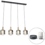 Smart hanglamp zwart met smoke glas 4-lichts incl. Wifi A60 - Zuzanna