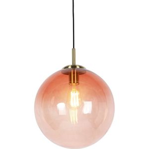 Art deco hanglamp messing met roze glas 33 cm - Pallon