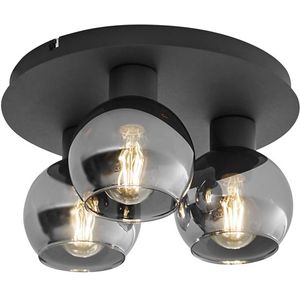 Smart plafondlamp zwart met smoke glas 3-lichts incl. Wifi A60 - Vidro