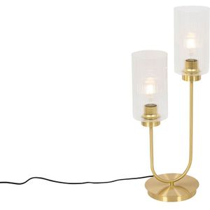 Art Deco tafellamp goud met glas 2-lichts - Laura