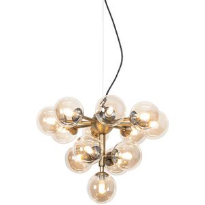Hanglamp brons met amber glas 13-lichts - Bianca
