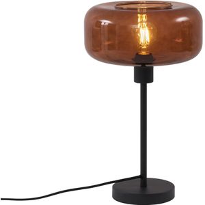 Retro tafellamp zwart met brons glas - Bizle