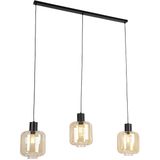 Design hanglamp zwart met amber glas 3-lichts 161,5 cm - Qara