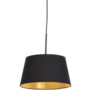 QAZQA Combi - Klassieke Hanglamp met Kap - 1 Lichts - Ø 320 Mm - Zwart Goud