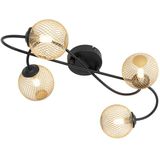 Moderne plafondlamp zwart met goud 4-lichts - Athens Wire