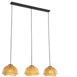 Oosterse hanglamp zwart met naturel bamboe 3-lichts - Pua