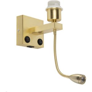 Art deco wandlamp goud met USB en flexarm - Brescia Combi