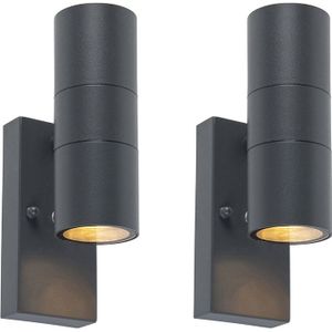 Set van 2 buiten wandlamp donkergrijs 2-lichts schemersensor - Duo