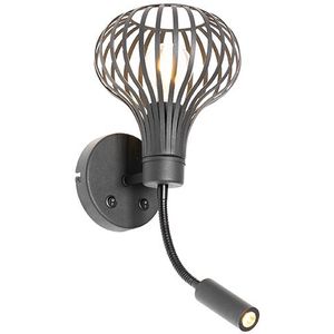 Moderne wandlamp zwart met leeslamp 2-lichts - Saffira Brescia