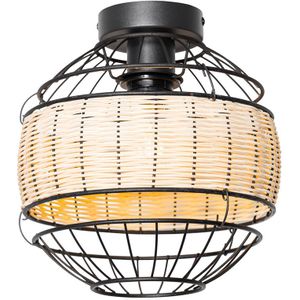 Oosterse plafondlamp zwart met rotan 25 cm - Emir