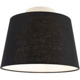 Plafondlamp met linnen kap zwart 25 cm - Combi wit