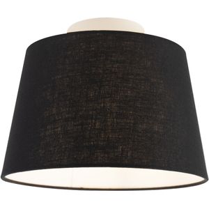 Plafondlamp met linnen kap zwart 25 cm - Combi wit