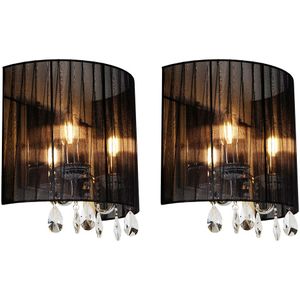 Set van 2 wandlampen chroom met zwarte kap - Ann-Kathrin 2