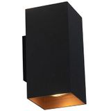 Design vierkante wandlamp zwart met gouden binnenkant - Sab