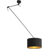 Hanglamp zwart met velours kap zwart met goud 35 cm - Blitz