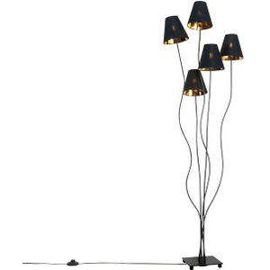 QAZQA Melis - Moderne Vloerlamp - Staande Lamp met Kap - 5 Lichts - H 1630 Mm - Zwart - Woonkamer