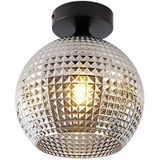 Art Deco plafondlamp zwart met smoke glas - Sphere
