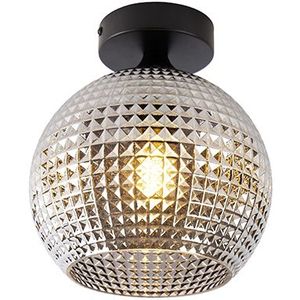 Art Deco plafondlamp zwart met smoke glas - Sphere