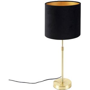 Tafellamp goud/messing met velours kap zwart 25 cm - Parte