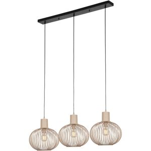 Moderne draad hanglamp zwart met beige 3-lichts - Gila