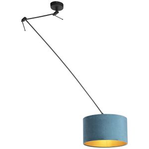 Hanglamp zwart met velours kap blauw met goud 35 cm - Blitz