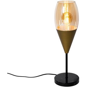Moderne tafellamp goud met amber glas - Drop