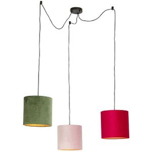 Hanglamp met velours kappen rood, groen en roze - Cava