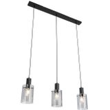 Hanglamp zwart met smoke glas langwerpig 3-lichts - Vidra