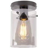 Design plafondlamp zwart met smoke glas - Dome