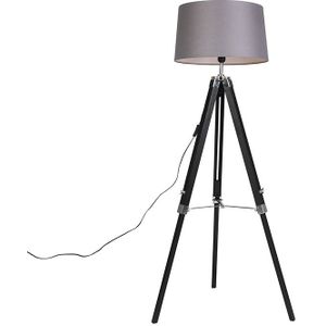 Vloerlamp Tripod zwart met kap 45cm linnen donker grijs