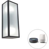 Smart buiten wandlamp zwart met ribbel glas incl. 2 Wifi A60 - Charlois