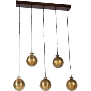 Industriële hanglamp brons met hout 5-lichts - Haicha