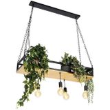 Industriële hanglamp zwart met hout 5-lichts - Shelf