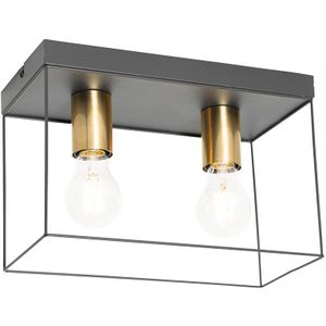 Minimalistische plafondlamp zwart met goud 2-lichts - Kodi