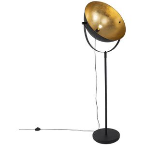 Industriële vloerlamp zwart 50 cm met goud verstelbaar - Magnax
