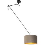 Hanglamp zwart met velours kap taupe met goud 35 cm - Blitz