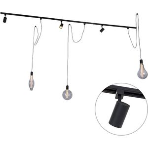 Modern railsysteem met 3 spots en 3 hanglampen zwart 1-fase - Iconic Cavalux Jeana