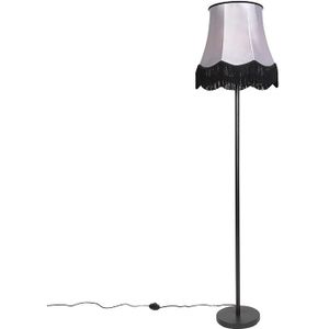 Klassieke vloerlamp zwart met Granny B kap grijs - Simplo